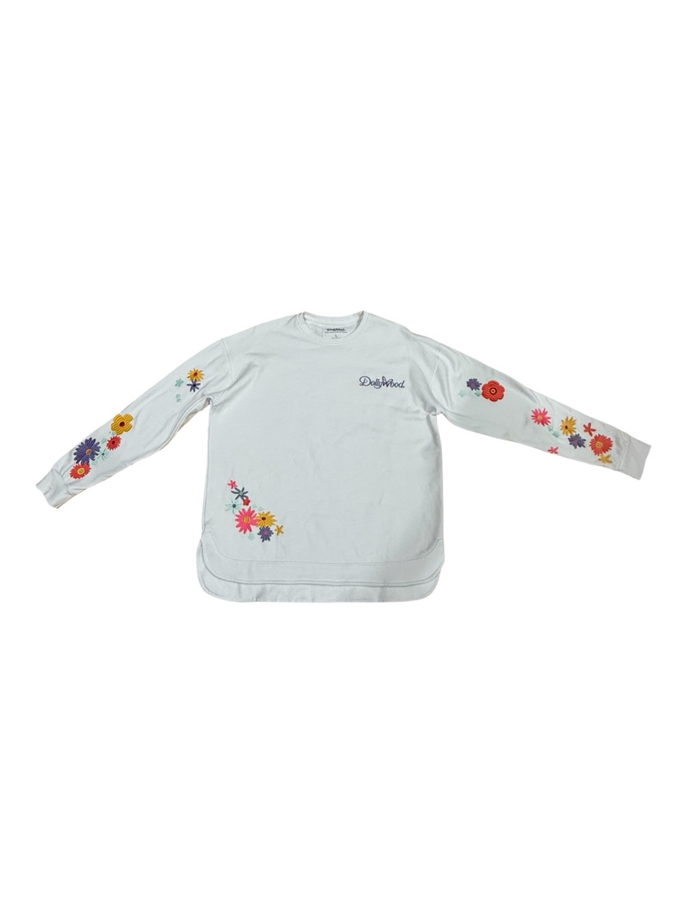Dollywood Dolly Parton White multicolor floral embroidered sweatshirt size large